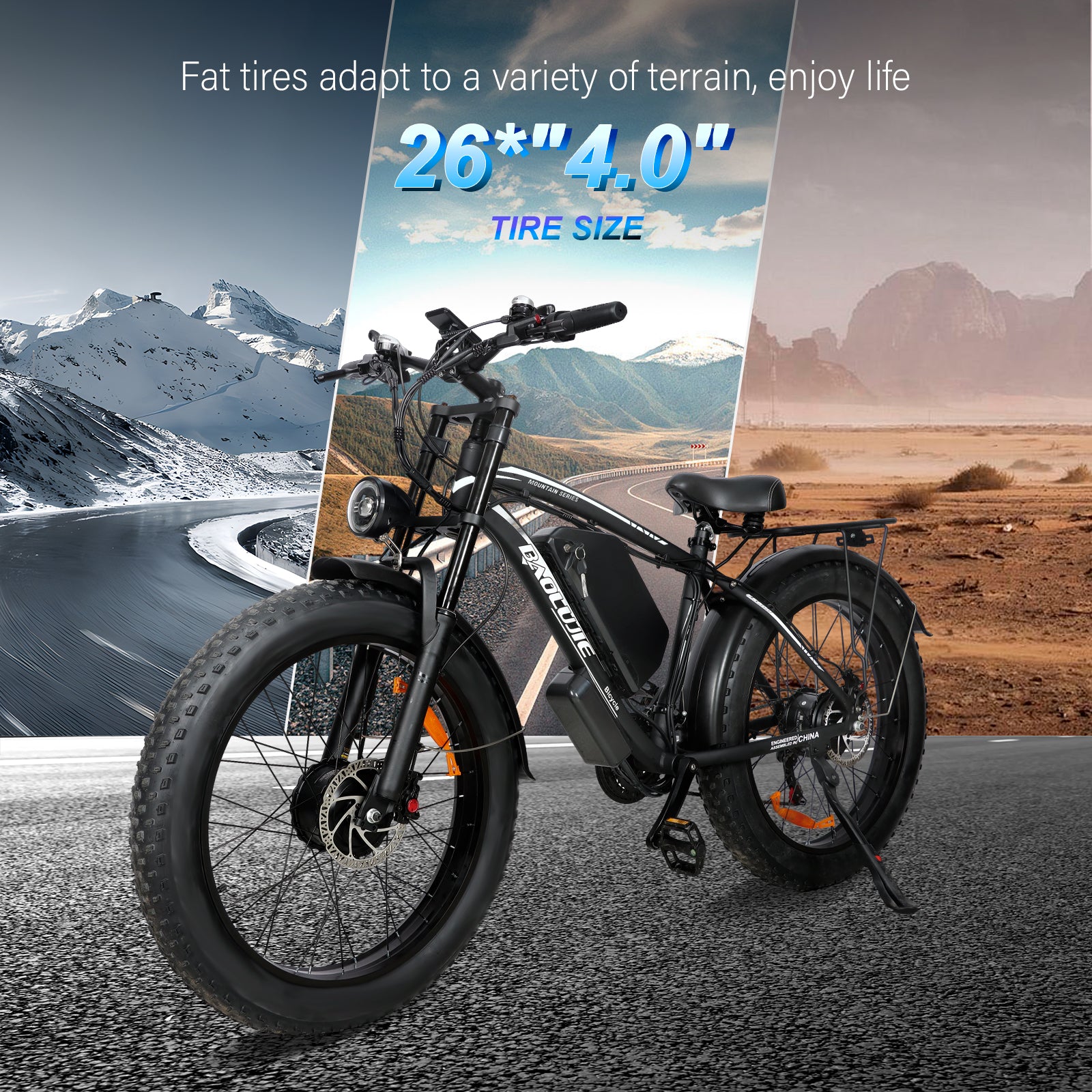 （B - side - 2602pro）AWD Electric Bike for Adults Peak 4000W 38MPH | 53V32AH Battery |100Miles Range| Hydraulic Disc Brakes|ShiMN 21 Speed | UL Certified | Adjustive Suspension 26''×4.0 Fat Tire Ebike - baolujieebikes