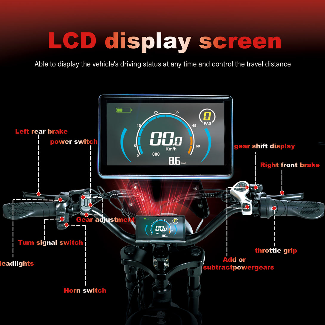 (b - side - dm01)DM01PRO Electric Bike for Adults 52MPH 60V 30AH Battery 20" x4 Fat Tire All Terrain Electric Bicycle Full Suspension E Bike ShiMN 7 Speed Ebikes for Night Riding Commuting - baolujieebikes