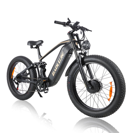 BAOLUJIE P2 - 52V 3000W Dual Motor AWD E - Bike | 26" Fat Tire Full Suspension Electric Mountain Bike (23Ah Battery) - BAOLUJIE