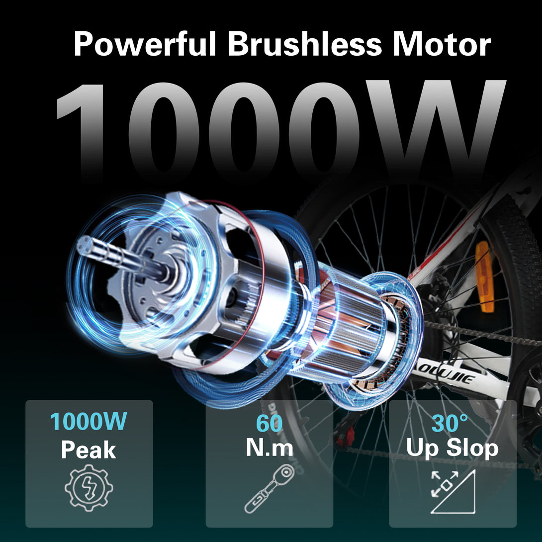 Baolujie S1 Basic Model Fine - Tire Electric Mountain Bike 1000w Motor Maximum Speed of 28 MPH - baolujieebikes