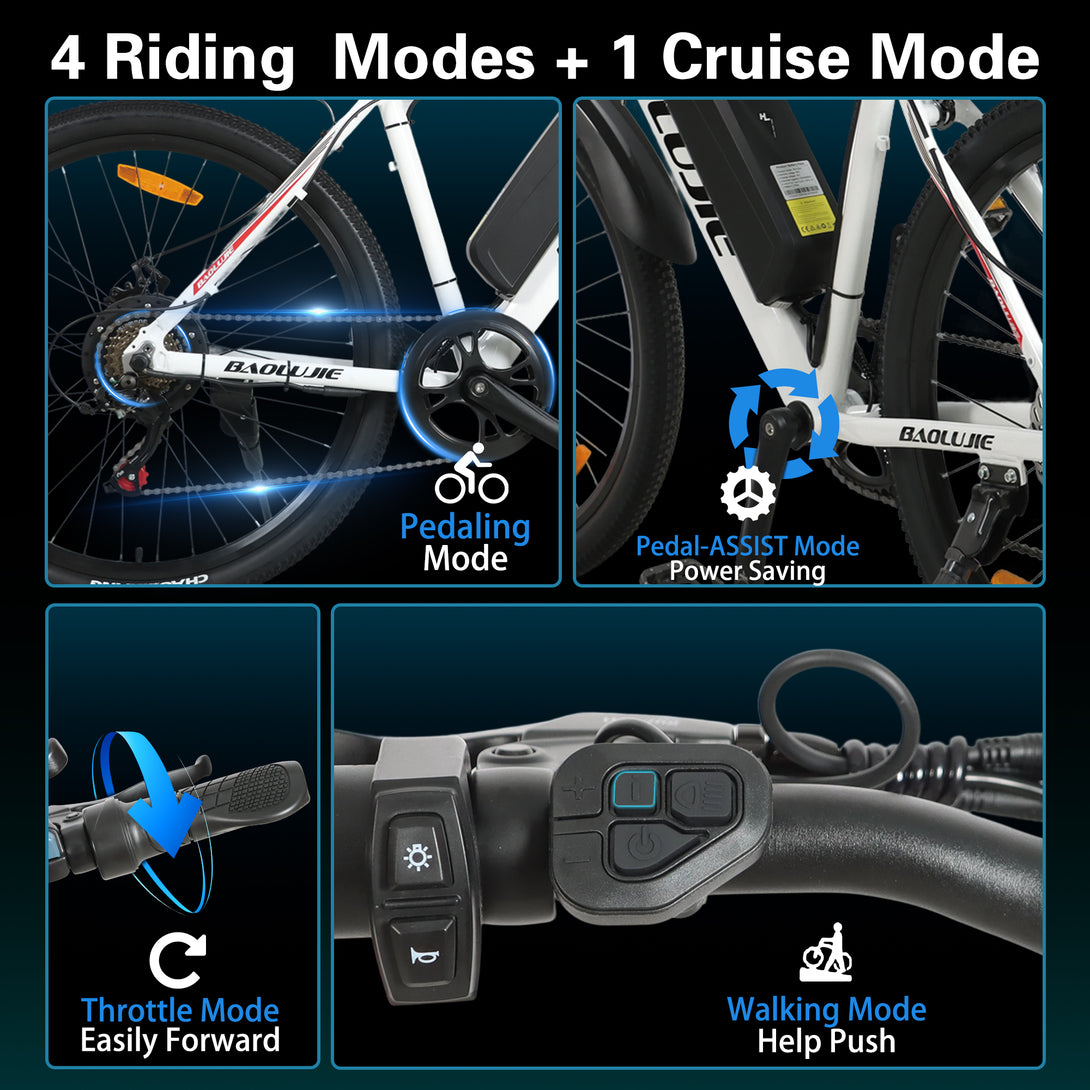 Baolujie S1 Basic Model Fine - Tire Electric Mountain Bike 1000w Motor Maximum Speed of 28 MPH - baolujieebikes