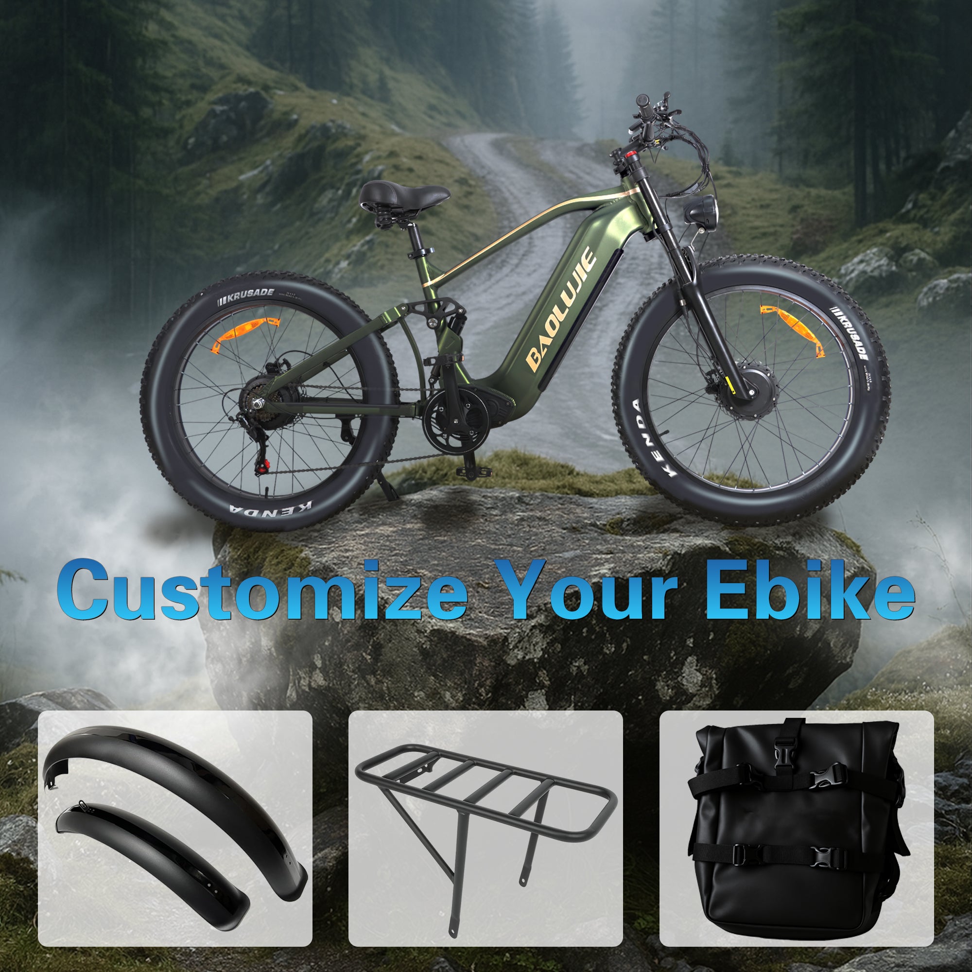 Baolujie Warrior Dual Motor Electric Mountain Bike 1500W Dual Motors Up to 36MPH 26*4 FatTire Mountain off - road electric bicycle - baolujieebikes