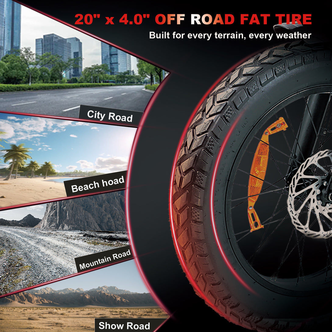 (b - side - dm01)DM01PRO Electric Bike for Adults 52MPH 60V 30AH Battery 20" x4 Fat Tire All Terrain Electric Bicycle Full Suspension E Bike ShiMN 7 Speed Ebikes for Night Riding Commuting - baolujieebikes