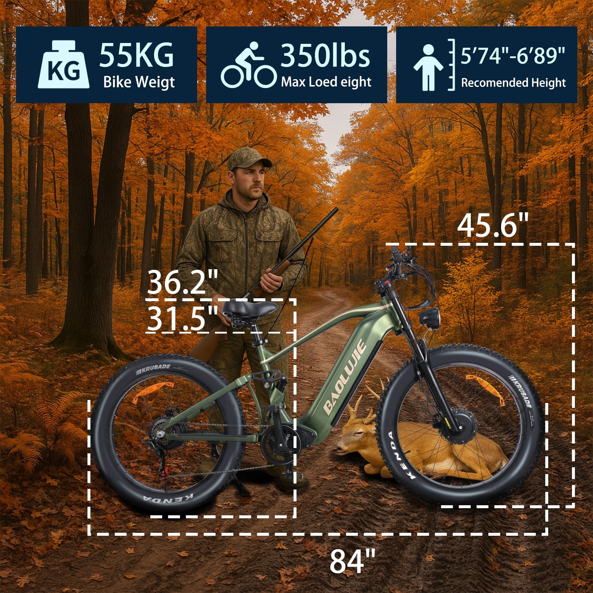 Baolujie Warrior Dual Motor Electric Mountain Bike 1500W Dual Motors Up to 36MPH 26*4 FatTire Mountain off - road electric bicycle - baolujieebikes