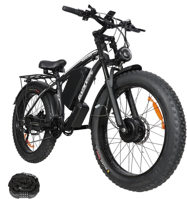 （B-side-2603）AWD Electric Bike for Adults Peak 4000W 38MPH | 53V32AH Battery |100Miles Range| Hydraulic Disc Brakes|ShiMN 21 Speed | UL Certified | Adjustive Suspension 26''×4.0 Fat Tire Ebike