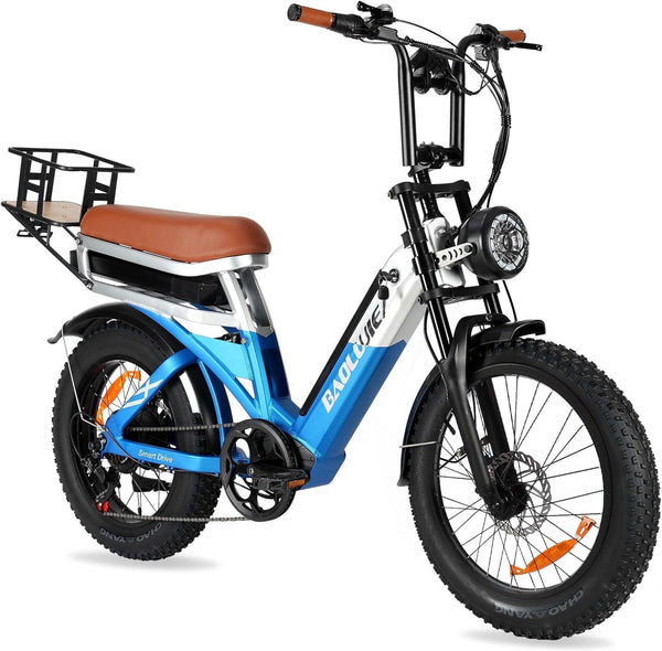 baolujie 1000W Ebike for Adults, AWD Fat Tire Electric Bike with Dual Removable Battery (15+15Ah) USB Port & Head Lights Electric Commute Bicycles for Picnic, City, Beach, Snow, All Terrain (Black)
