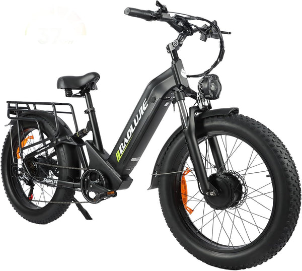 baolujie 2402 Peak 3000W Electric Bike for Aadults, AWD Dual Motor Ebike with Full Suspension Head & Rear Light Electric Mountain Dirt Bicycle (Dual Motor ebike Black 3)