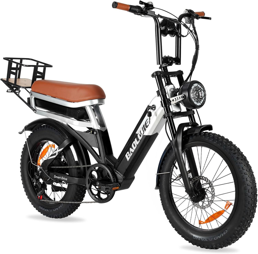 baolujie 1000W Ebike for Adults, AWD Fat Tire Electric Bike with Dual Removable Battery (15+15Ah) USB Port & Head Lights Electric Commute Bicycles for Picnic, City, Beach, Snow, All Terrain (Black) - baolujieebikes