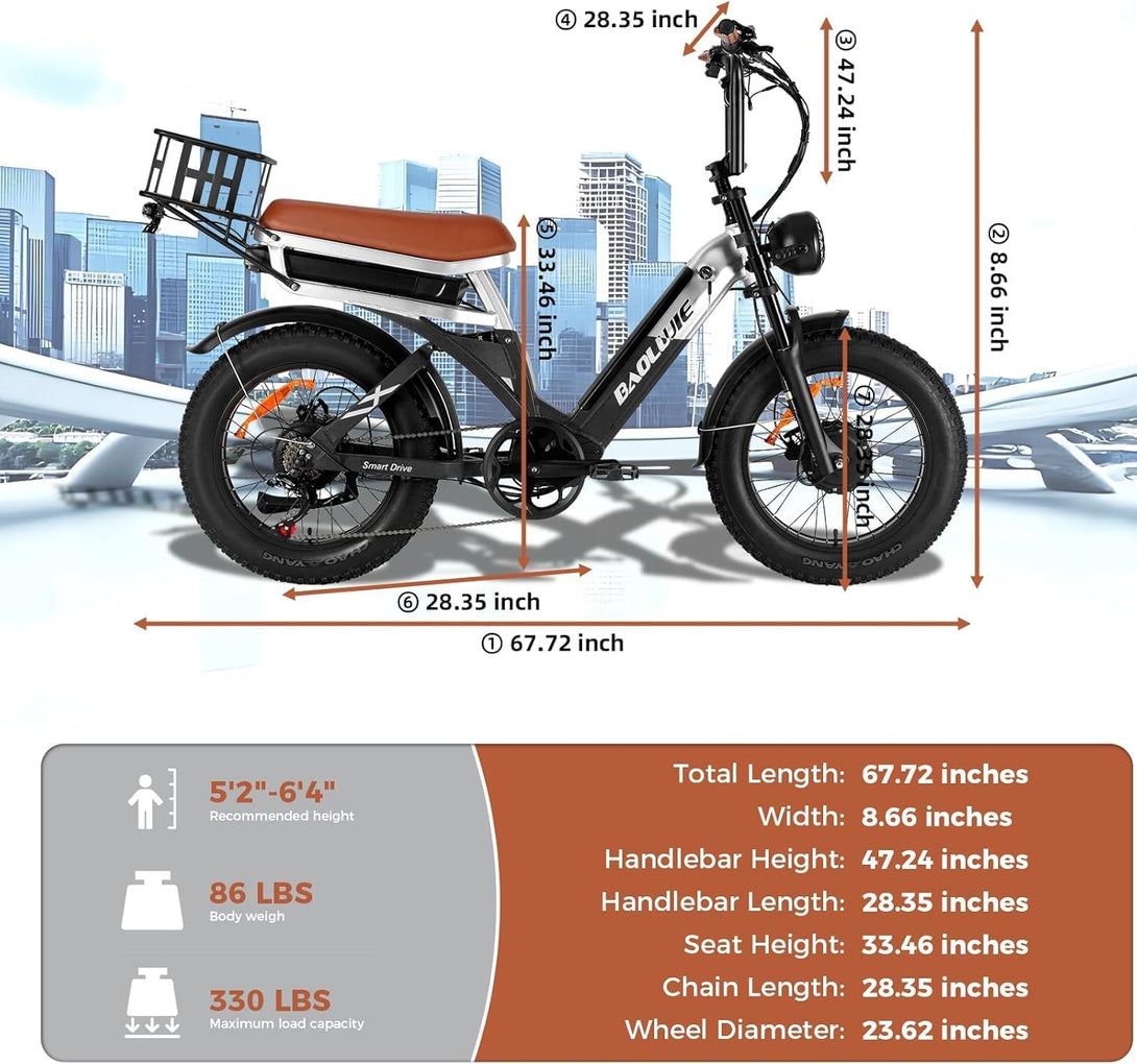 baolujie E Bikes for Adults Electric: E - Bikes Peak 1500W 48V 30Ah Removable Battery Bike Electric, Max 35MPH 120 Mile 20 Inch 7 Speed Fast Bicycle with Basket (Black White) Visit the SPBSVDT Store - baolujieebikes