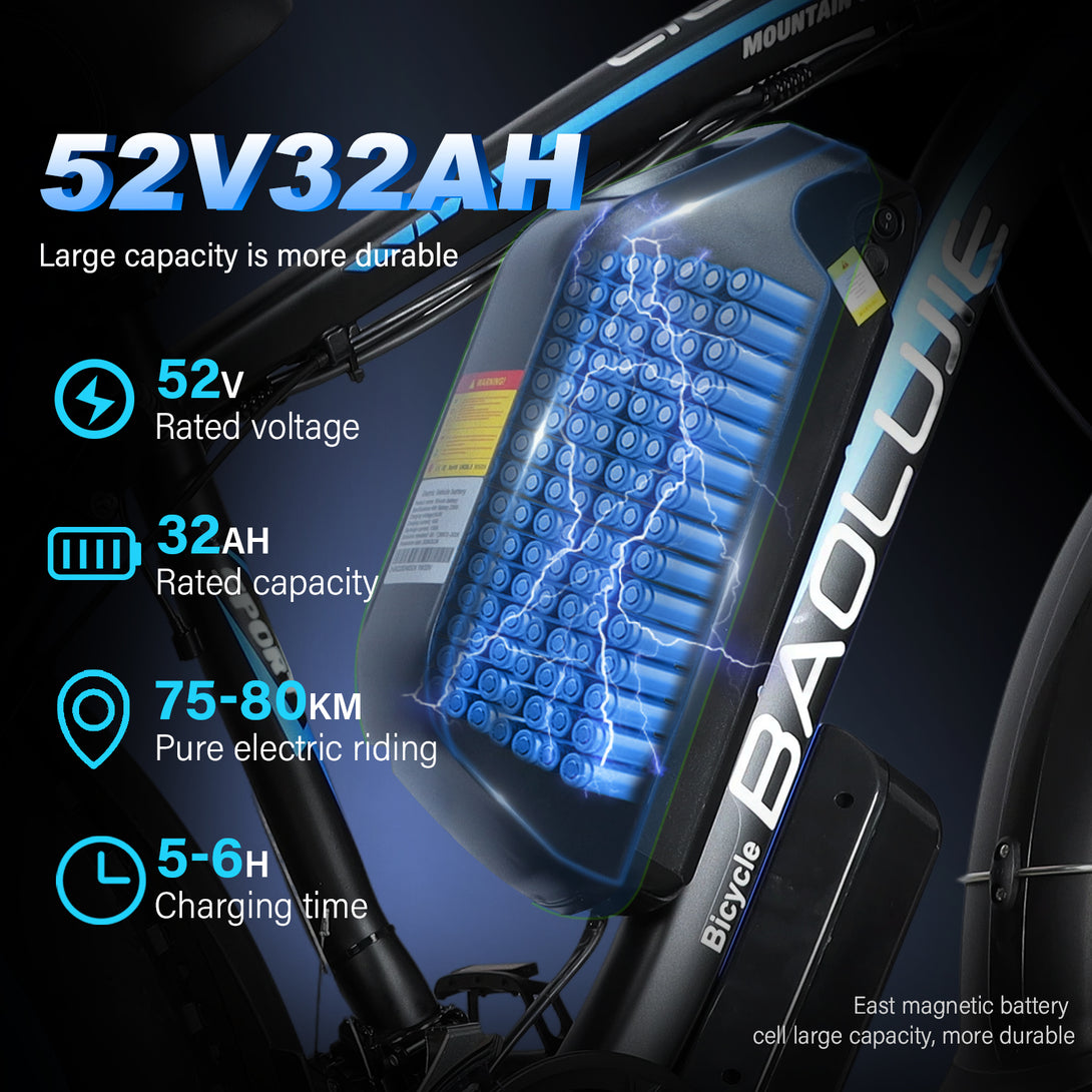 baolujie 2602 Pro Dual Motor Electric Mountain Bike Pro Version 52V 32AH Dual 1500W Motor 55km/h Speed 26*4'' Tire Size Adult Electric Bicycle - baolujieebikes