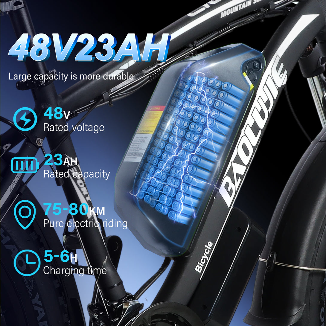 Baolujie 2602 Dual Motor Electric Mountain Bike 48V 23AH Max Speed 55KM/H 26*4'' Fat tire Adult off - road - baolujieebikes