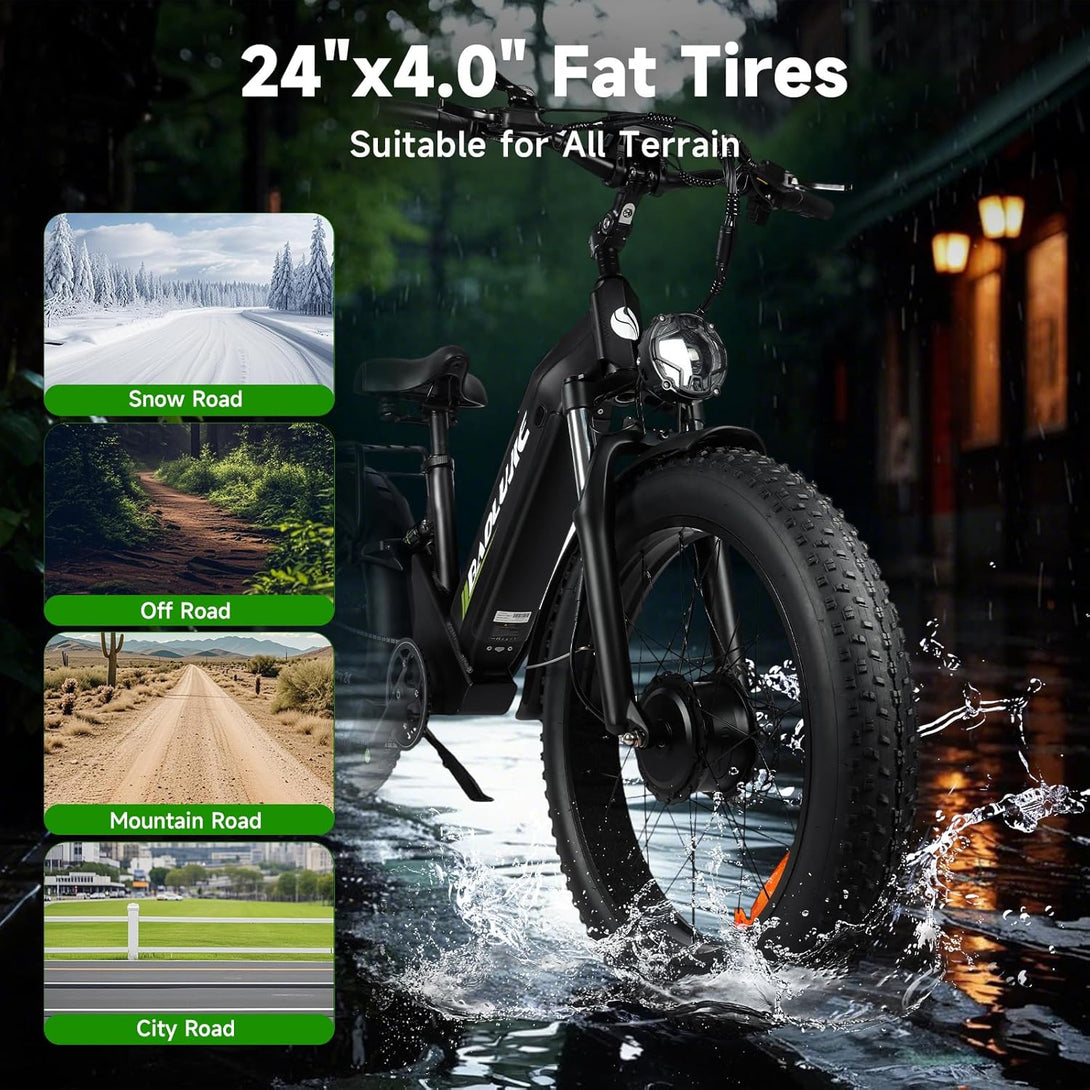 baolujie 2402 Peak 3000W Electric Bike for Aadults, AWD Dual Motor Ebike with Full Suspension Head & Rear Light Electric Mountain Dirt Bicycle (Dual Motor ebike Black 3) - baolujieebikes