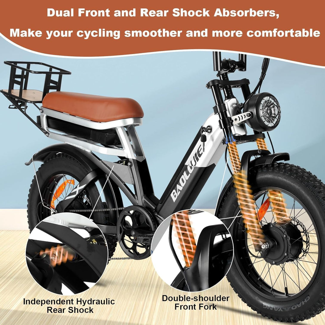 baolujie E Bikes for Adults Electric: E - Bikes Peak 1500W 48V 30Ah Removable Battery Bike Electric, Max 35MPH 120 Mile 20 Inch 7 Speed Fast Bicycle with Basket (Black White) Visit the SPBSVDT Store - baolujieebikes