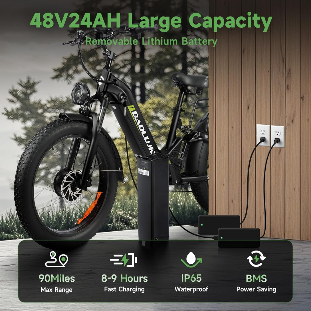 baolujie 2402 Peak 3000W Electric Bike for Aadults, AWD Dual Motor Ebike with Full Suspension Head & Rear Light Electric Mountain Dirt Bicycle (Dual Motor ebike Black 3) - baolujieebikes