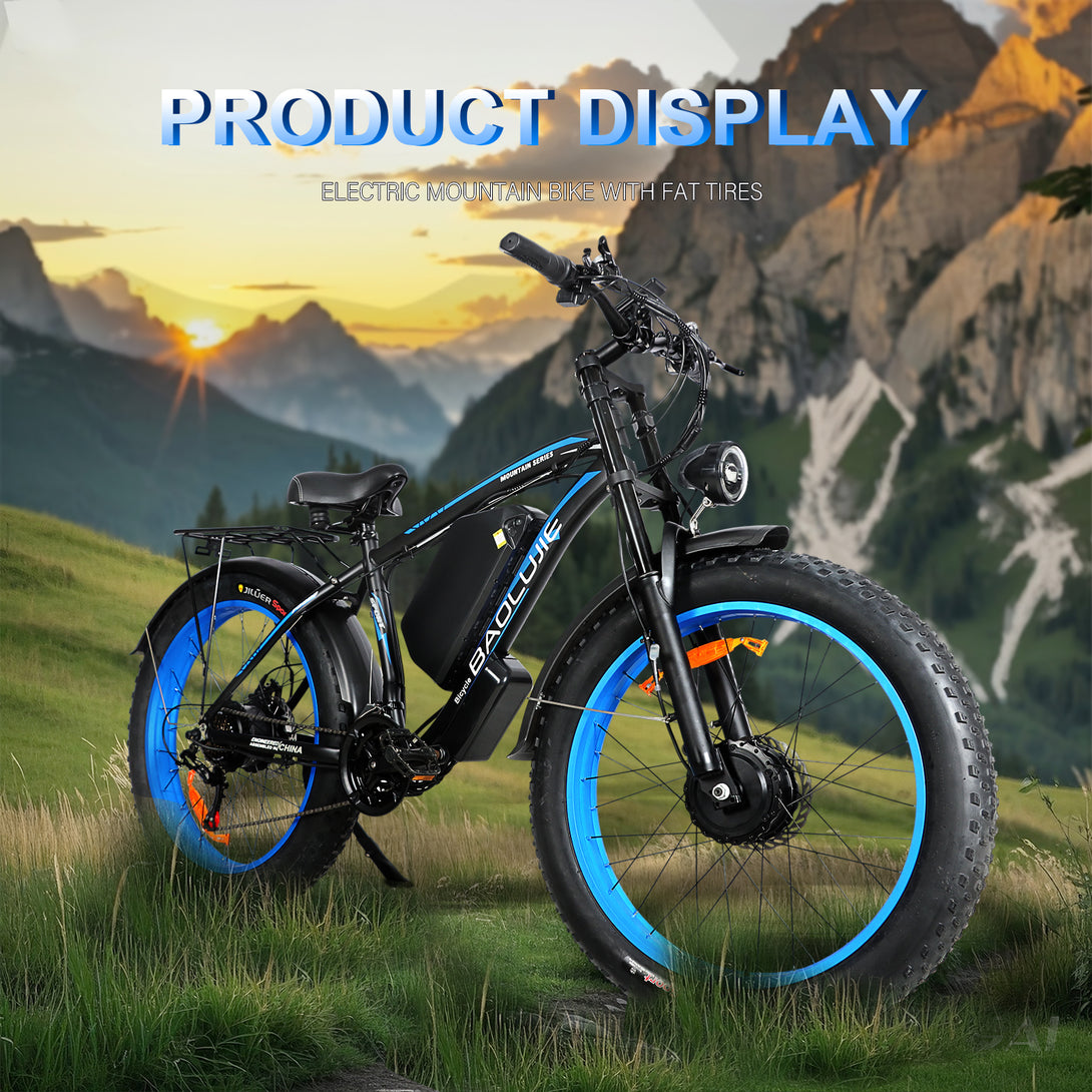 baolujie 2602 Pro Dual Motor Electric Mountain Bike Pro Version 52V 32AH Dual 1500W Motor 55km/h Speed 26*4'' Tire Size Adult Electric Bicycle - baolujieebikes