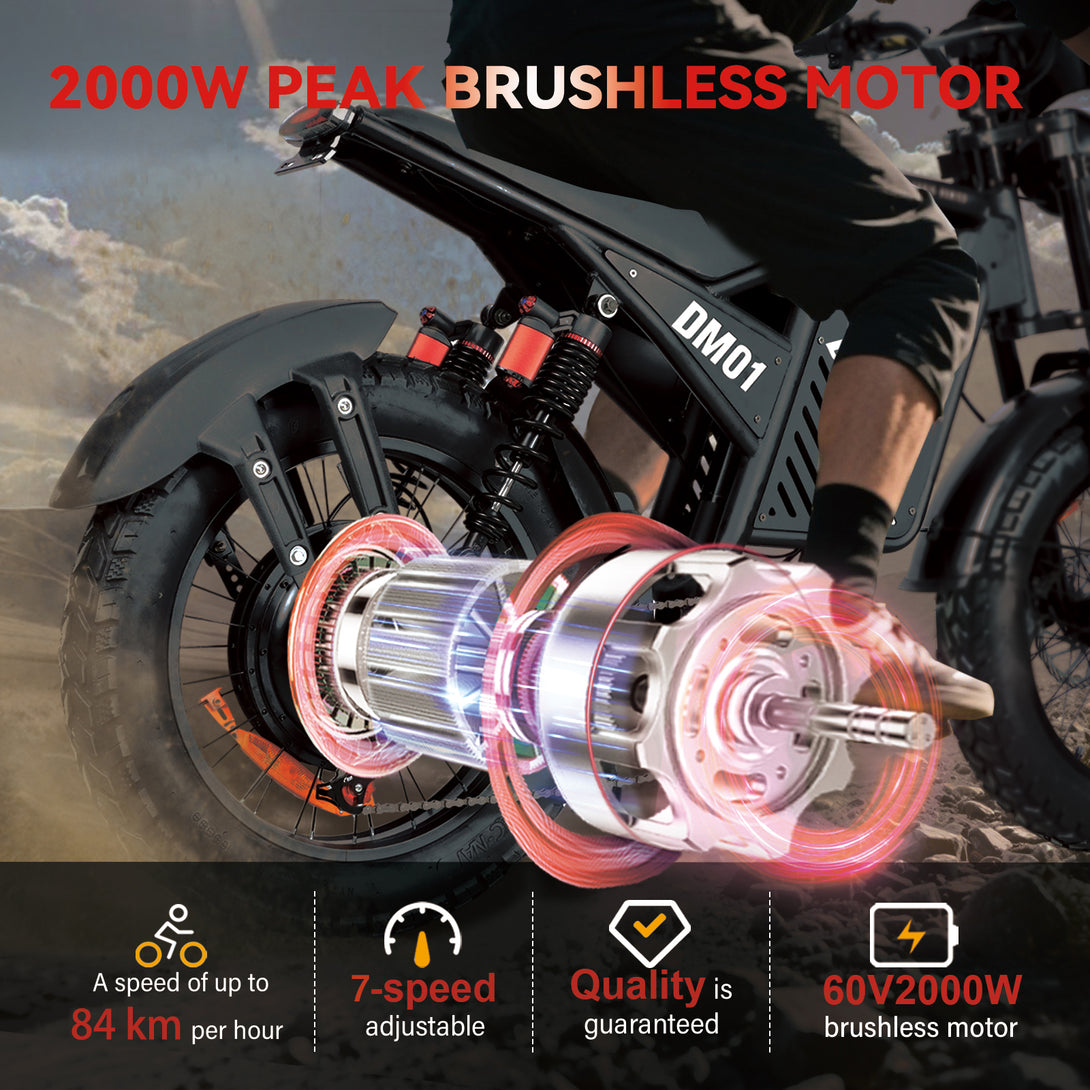 (b - side - dm01)DM01PRO Electric Bike for Adults 52MPH 60V 30AH Battery 20" x4 Fat Tire All Terrain Electric Bicycle Full Suspension E Bike ShiMN 7 Speed Ebikes for Night Riding Commuting - baolujieebikes