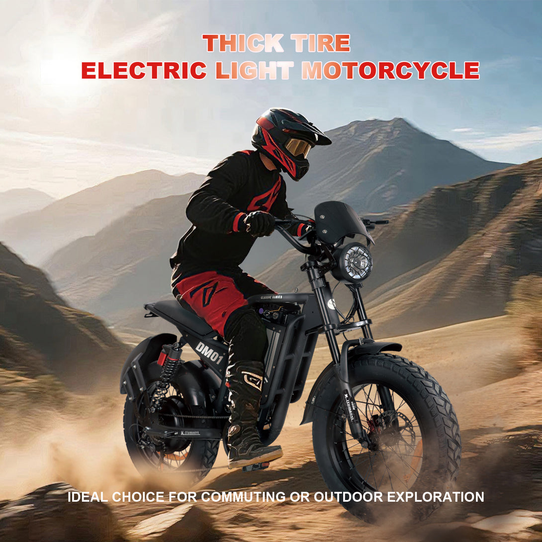 (b - side - dm01)DM01PRO Electric Bike for Adults 52MPH 60V 30AH Battery 20" x4 Fat Tire All Terrain Electric Bicycle Full Suspension E Bike ShiMN 7 Speed Ebikes for Night Riding Commuting - baolujieebikes